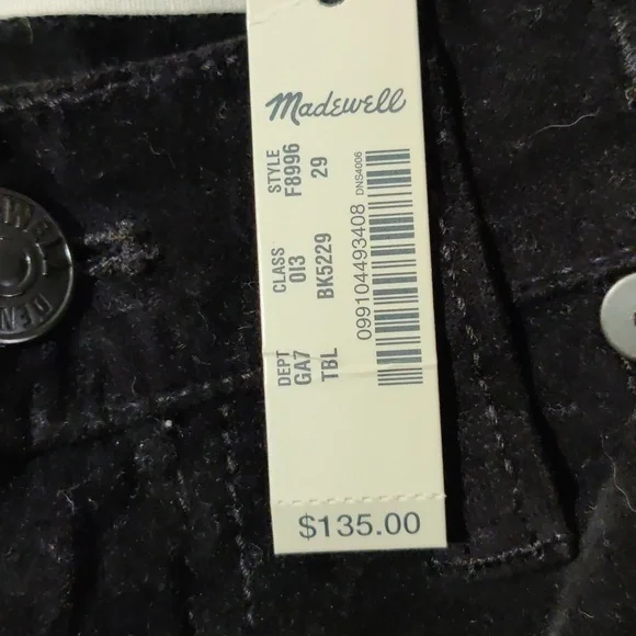 Madewell 9" Super Skinny Black Velvet Jeans NWT Size 29 - Picture 3 of 7